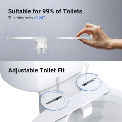 Bidet Attachment for Toilet Seat Sprayer - Non Electric Dual Nozzle with Cold Water - Self Cleaning Toilets Bathroom Spray for Butt Wash - Easy Slim Adjustable Pressure Control Rv Bidets