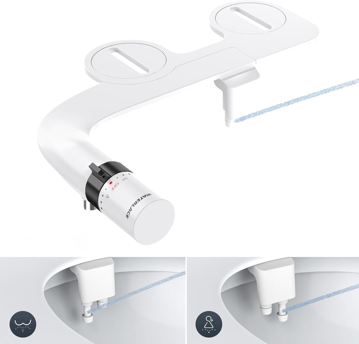 Bidet Attachment for Toilet Seat Sprayer - Non Electric Dual Nozzle with Cold Water - Self Cleaning Toilets Bathroom Spray for Butt Wash - Easy Slim Adjustable Pressure Control Rv Bidets