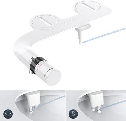 Bidet Attachment for Toilet Seat Sprayer - Non Electric Dual Nozzle with Cold Water - Self Cleaning Toilets Bathroom Spray for Butt Wash - Easy Slim Adjustable Pressure Control Rv Bidets