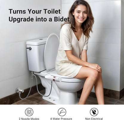 Bidet Attachment for Toilet Seat Sprayer - Non Electric Dual Nozzle with Cold Water - Self Cleaning Toilets Bathroom Spray for Butt Wash - Easy Slim Adjustable Pressure Control Rv Bidets