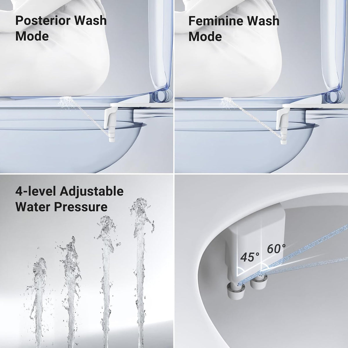 Bidet Attachment for Toilet Seat Sprayer - Non Electric Dual Nozzle with Cold Water - Self Cleaning Toilets Bathroom Spray for Butt Wash - Easy Slim Adjustable Pressure Control Rv Bidets