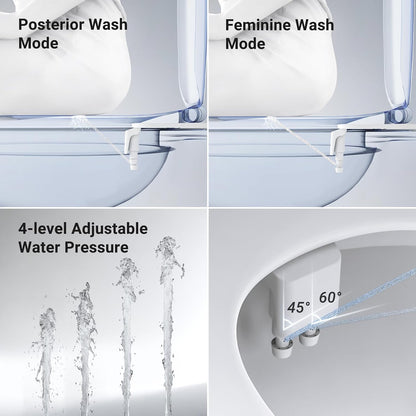 Bidet Attachment for Toilet Seat Sprayer - Non Electric Dual Nozzle with Cold Water - Self Cleaning Toilets Bathroom Spray for Butt Wash - Easy Slim Adjustable Pressure Control Rv Bidets
