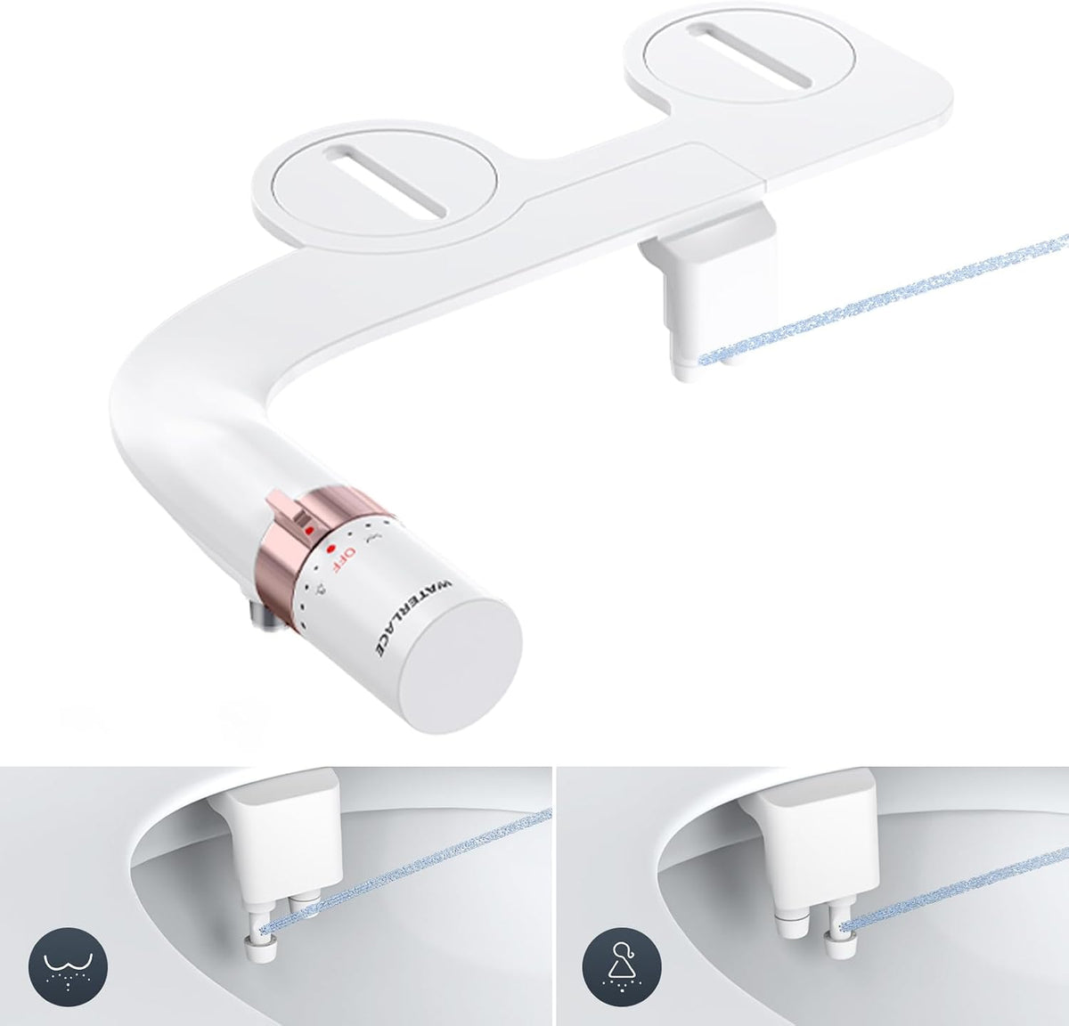 Bidet Attachment for Toilet Seat Sprayer - Non Electric Dual Nozzle with Cold Water - Self Cleaning Toilets Bathroom Spray for Butt Wash - Easy Slim Adjustable Pressure Control Rv Bidets