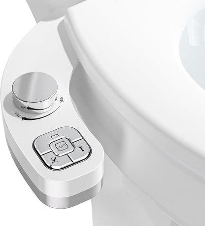 Bidet Attachment for Toilet, Dual Nozzle (Frontal and Rear Wash) Non-Electric Fresh Water Toilet Seat Attachment with Nozzle Self Cleaning, Adjustable Water Pressure(Chrome Silver)