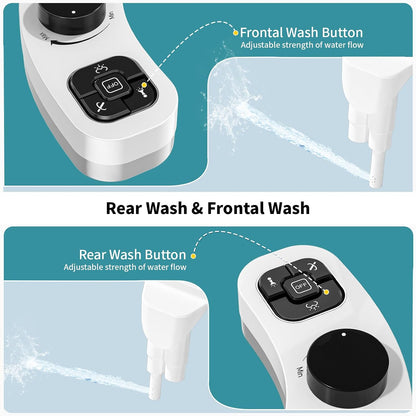 Bidet Attachment for Toilet, Dual Nozzle (Frontal and Rear Wash) Non-Electric Fresh Water Toilet Seat Attachment with Nozzle Self Cleaning, Adjustable Water Pressure(Chrome Silver)