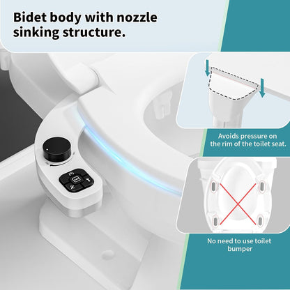 Bidet Attachment for Toilet, Dual Nozzle (Frontal and Rear Wash) Non-Electric Fresh Water Toilet Seat Attachment with Nozzle Self Cleaning, Adjustable Water Pressure(Chrome Silver)