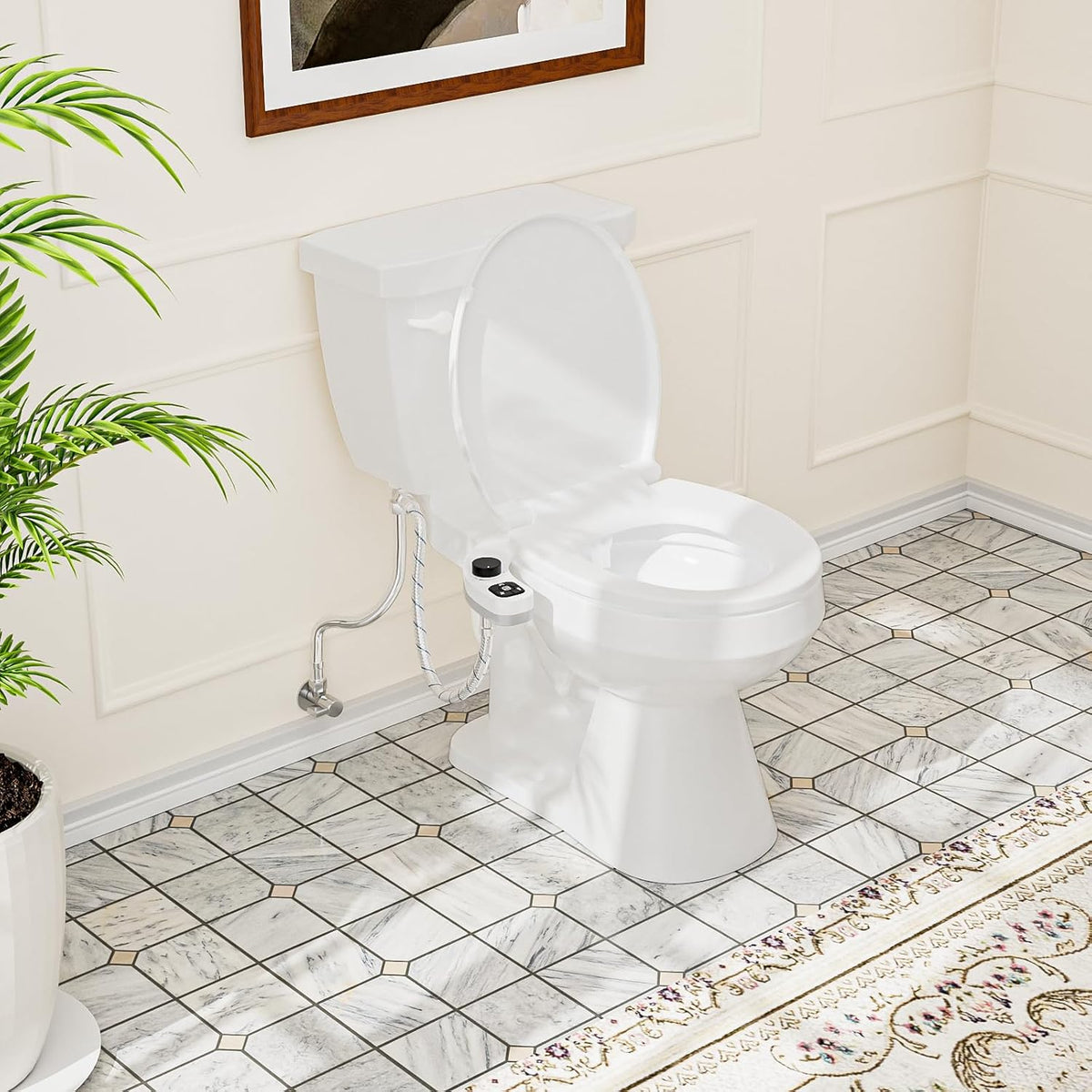 Bidet Attachment for Toilet, Dual Nozzle (Frontal and Rear Wash) Non-Electric Fresh Water Toilet Seat Attachment with Nozzle Self Cleaning, Adjustable Water Pressure(Chrome Silver)