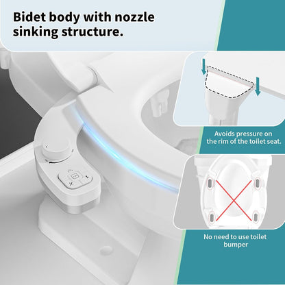 Bidet Attachment for Toilet, Dual Nozzle (Frontal and Rear Wash) Non-Electric Fresh Water Toilet Seat Attachment with Nozzle Self Cleaning, Adjustable Water Pressure(Chrome Silver)
