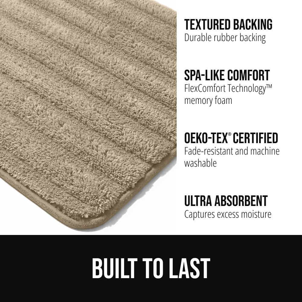Memory Foam Bathroom Rugs, Absorbent Bath Mat, 24x16 Beige