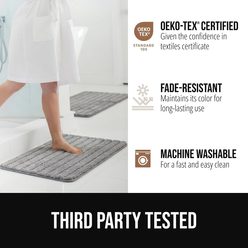 Memory Foam Bathroom Rugs, Absorbent Bath Mat, 24x16 Beige