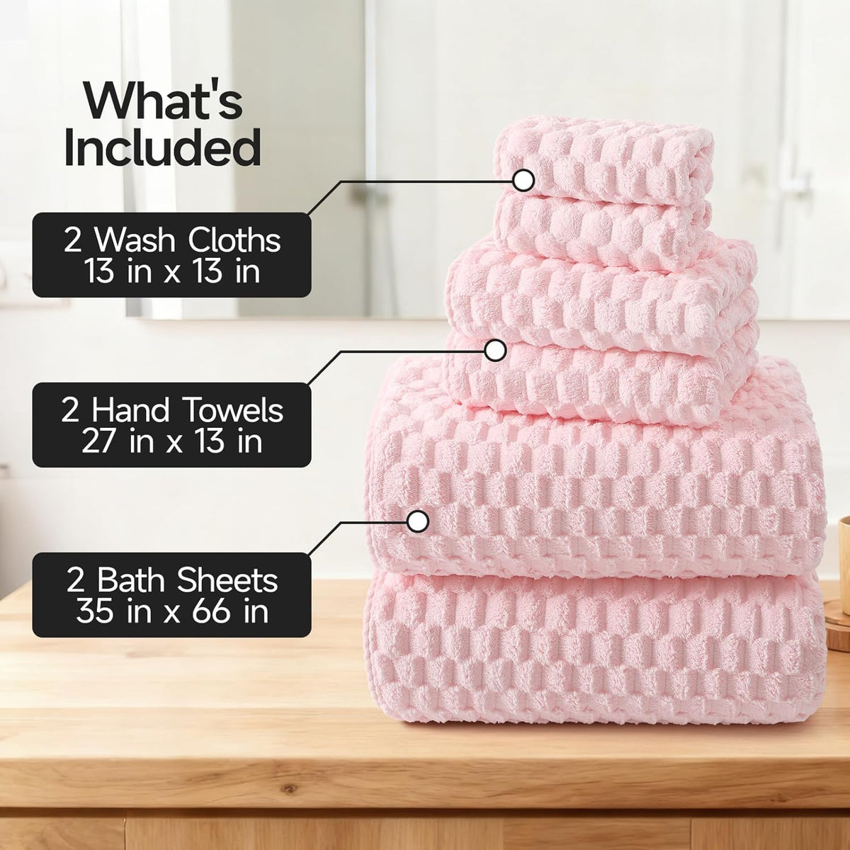 REDKISS Microfiber Bath Towels - Extra Large, Super Absorbent, Quick Dry Waffle Towels Set for Bathroom, Spa, Gym, and Travel - Luxury, Plush, 4 Multicolor