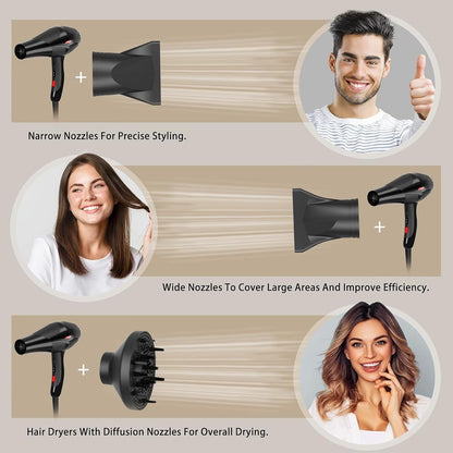 Hair Dryer Professional Ionic Salon Hair Dryer 2400W Powerful Fast-Drying Blue Light Ionic Hair Dryers with Diffuser, AC Motor Constant Temperature Quiet Ion Dryers for Women Men