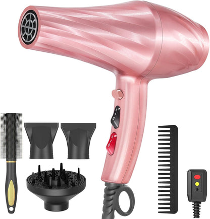 Hair Dryer Professional Ionic Salon Hair Dryer 2400W Powerful Fast-Drying Blue Light Ionic Hair Dryers with Diffuser, AC Motor Constant Temperature Quiet Ion Dryers for Women Men