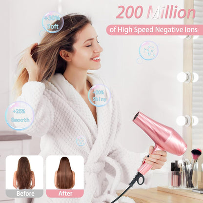 Hair Dryer Professional Ionic Salon Hair Dryer 2400W Powerful Fast-Drying Blue Light Ionic Hair Dryers with Diffuser, AC Motor Constant Temperature Quiet Ion Dryers for Women Men