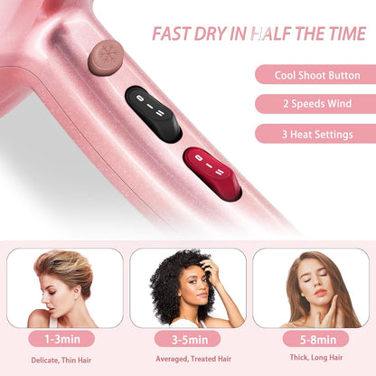 Hair Dryer Professional Ionic Salon Hair Dryer 2400W Powerful Fast-Drying Blue Light Ionic Hair Dryers with Diffuser, AC Motor Constant Temperature Quiet Ion Dryers for Women Men