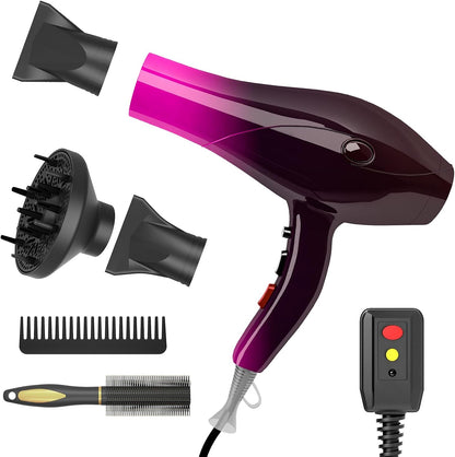 Hair Dryer Professional Ionic Salon Hair Dryer 2400W Powerful Fast-Drying Blue Light Ionic Hair Dryers with Diffuser, AC Motor Constant Temperature Quiet Ion Dryers for Women Men