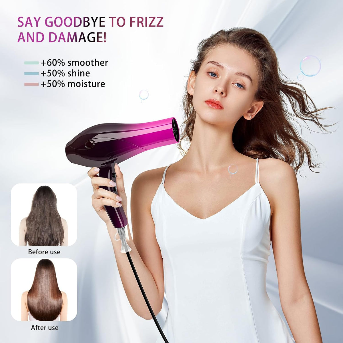 Hair Dryer Professional Ionic Salon Hair Dryer 2400W Powerful Fast-Drying Blue Light Ionic Hair Dryers with Diffuser, AC Motor Constant Temperature Quiet Ion Dryers for Women Men