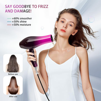 Hair Dryer Professional Ionic Salon Hair Dryer 2400W Powerful Fast-Drying Blue Light Ionic Hair Dryers with Diffuser, AC Motor Constant Temperature Quiet Ion Dryers for Women Men