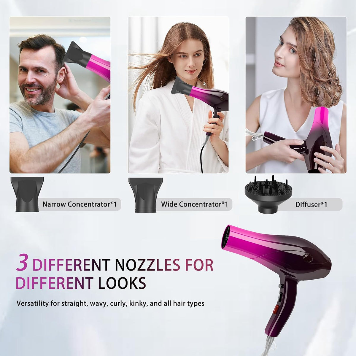 Hair Dryer Professional Ionic Salon Hair Dryer 2400W Powerful Fast-Drying Blue Light Ionic Hair Dryers with Diffuser, AC Motor Constant Temperature Quiet Ion Dryers for Women Men