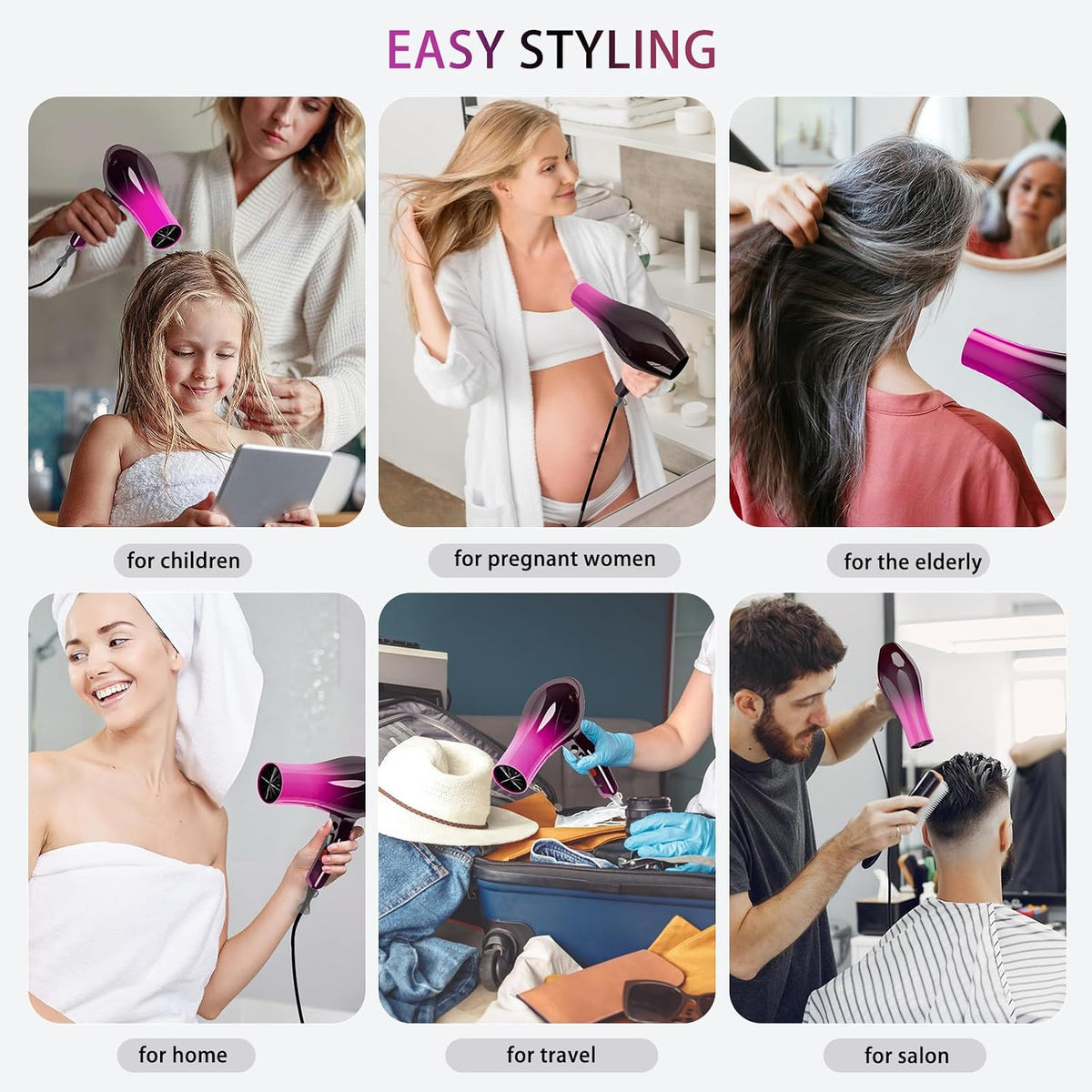 Hair Dryer Professional Ionic Salon Hair Dryer 2400W Powerful Fast-Drying Blue Light Ionic Hair Dryers with Diffuser, AC Motor Constant Temperature Quiet Ion Dryers for Women Men