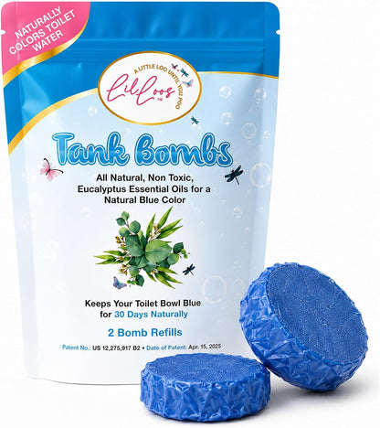 Toilet Tank Bomb & Caddy Automatic Drop-In Toilet Tank Freshener with Lavender Essential Oil Scent, Naturally Colored Lavender Water for Up to 30 Days Utility Patented Design (1 Bomb + Caddy)