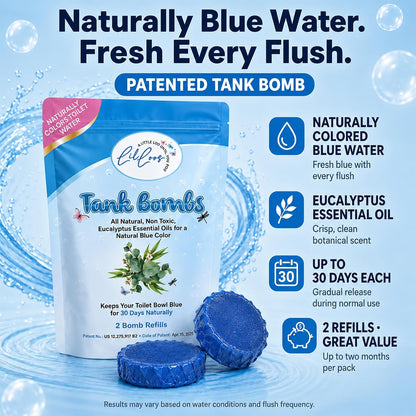 Toilet Tank Bomb & Caddy Automatic Drop-In Toilet Tank Freshener with Lavender Essential Oil Scent, Naturally Colored Lavender Water for Up to 30 Days Utility Patented Design (1 Bomb + Caddy)