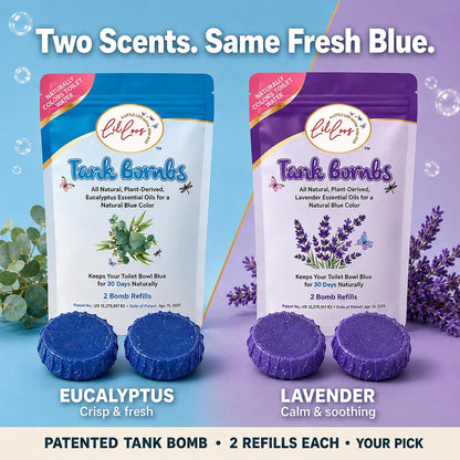 Toilet Tank Bomb & Caddy Automatic Drop-In Toilet Tank Freshener with Lavender Essential Oil Scent, Naturally Colored Lavender Water for Up to 30 Days Utility Patented Design (1 Bomb + Caddy)