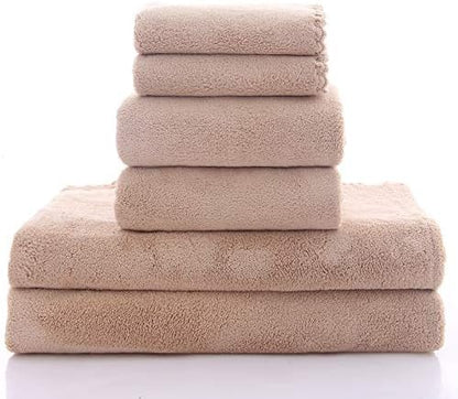 Ultra Soft Microfiber Coral Velvet Towel Set - Quick Drying, 2 Bath Towels, 2 Hand Towels, 2 Washcloths - Burgundy, 6 Pcs