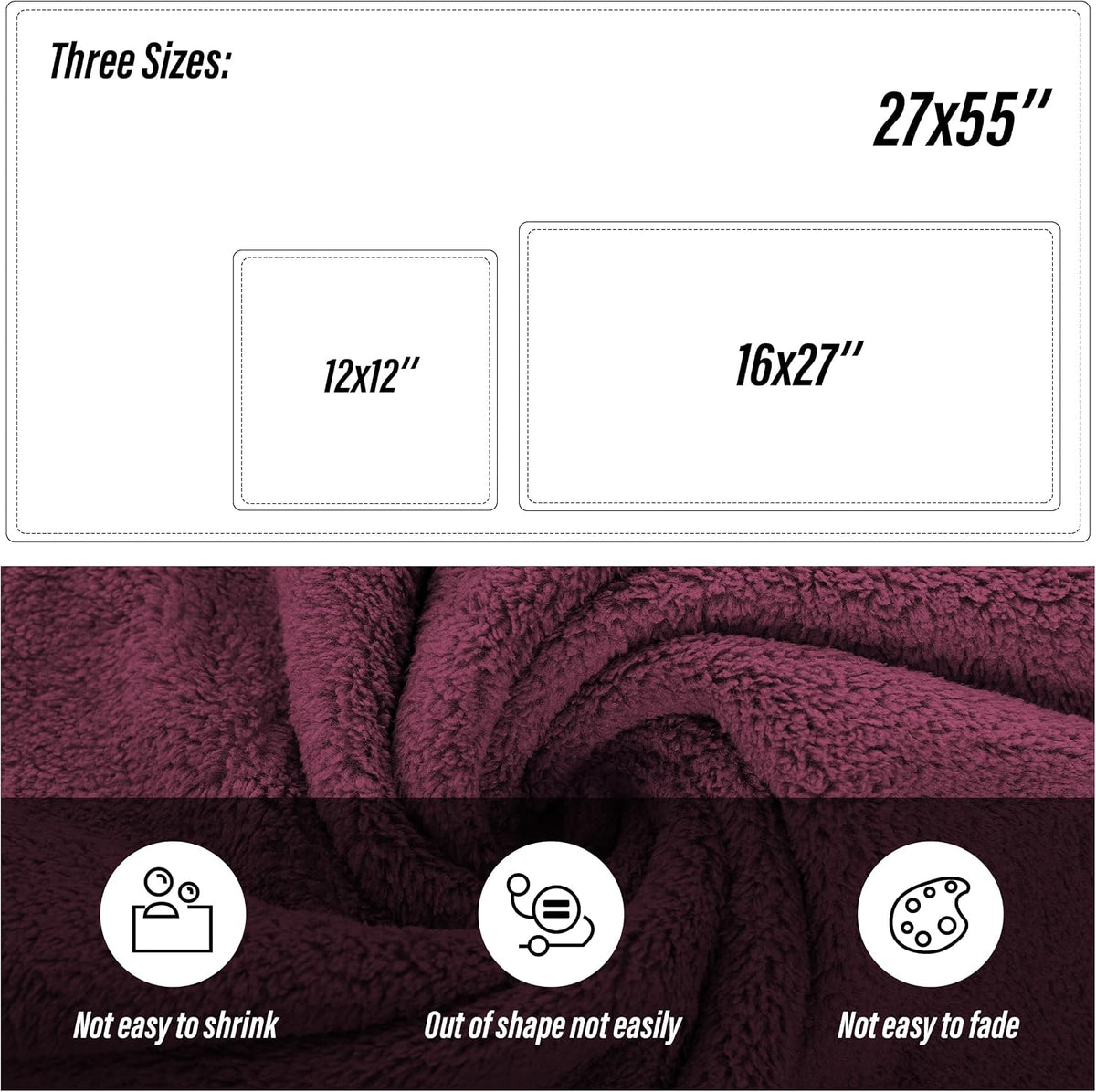 Ultra Soft Microfiber Coral Velvet Towel Set - Quick Drying, 2 Bath Towels, 2 Hand Towels, 2 Washcloths - Burgundy, 6 Pcs