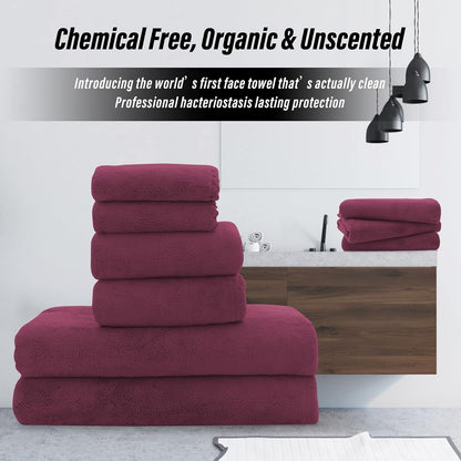 Ultra Soft Microfiber Coral Velvet Towel Set - Quick Drying, 2 Bath Towels, 2 Hand Towels, 2 Washcloths - Burgundy, 6 Pcs