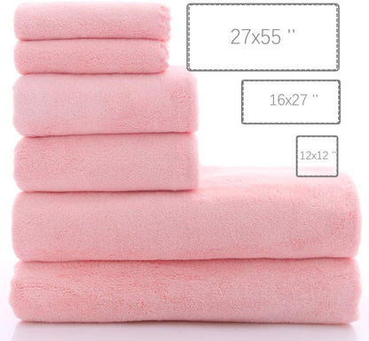 Ultra Soft Microfiber Coral Velvet Towel Set - Quick Drying, 2 Bath Towels, 2 Hand Towels, 2 Washcloths - Burgundy, 6 Pcs