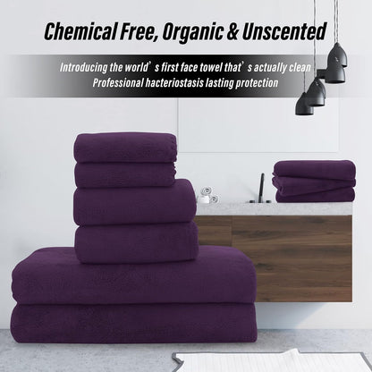 Ultra Soft Microfiber Coral Velvet Towel Set - Quick Drying, 2 Bath Towels, 2 Hand Towels, 2 Washcloths - Burgundy, 6 Pcs