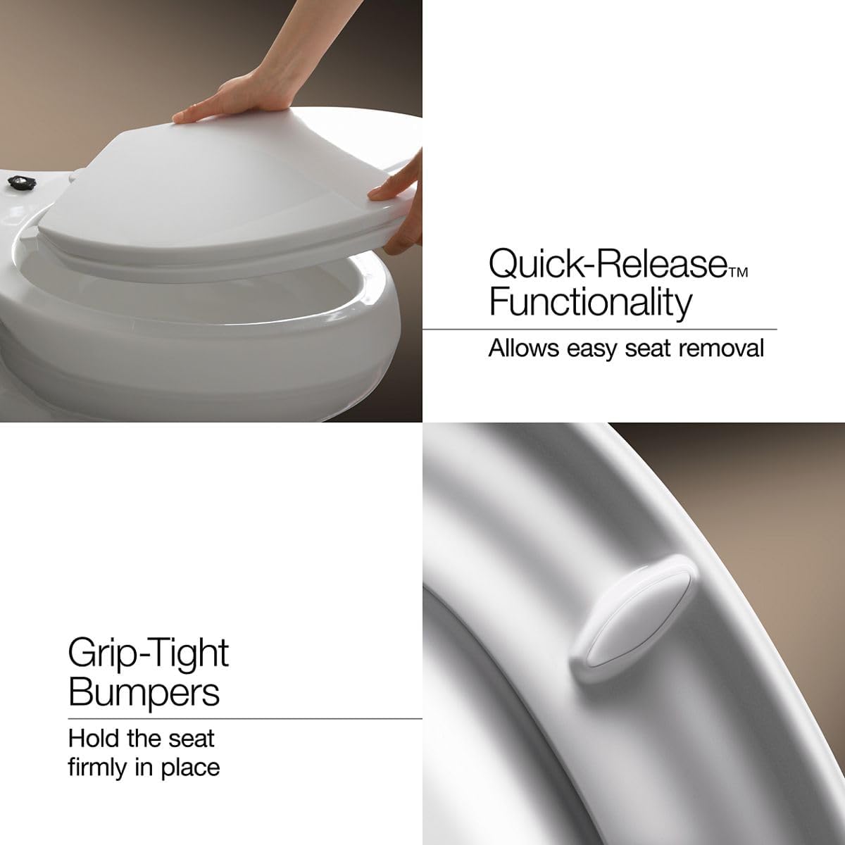 25876-0 Hyten 3" Height, Elevated Soft Close Round Toilet Seat, Contoured Seat with Grip-Tight Bumpers, Quick-Attach Hardware, White