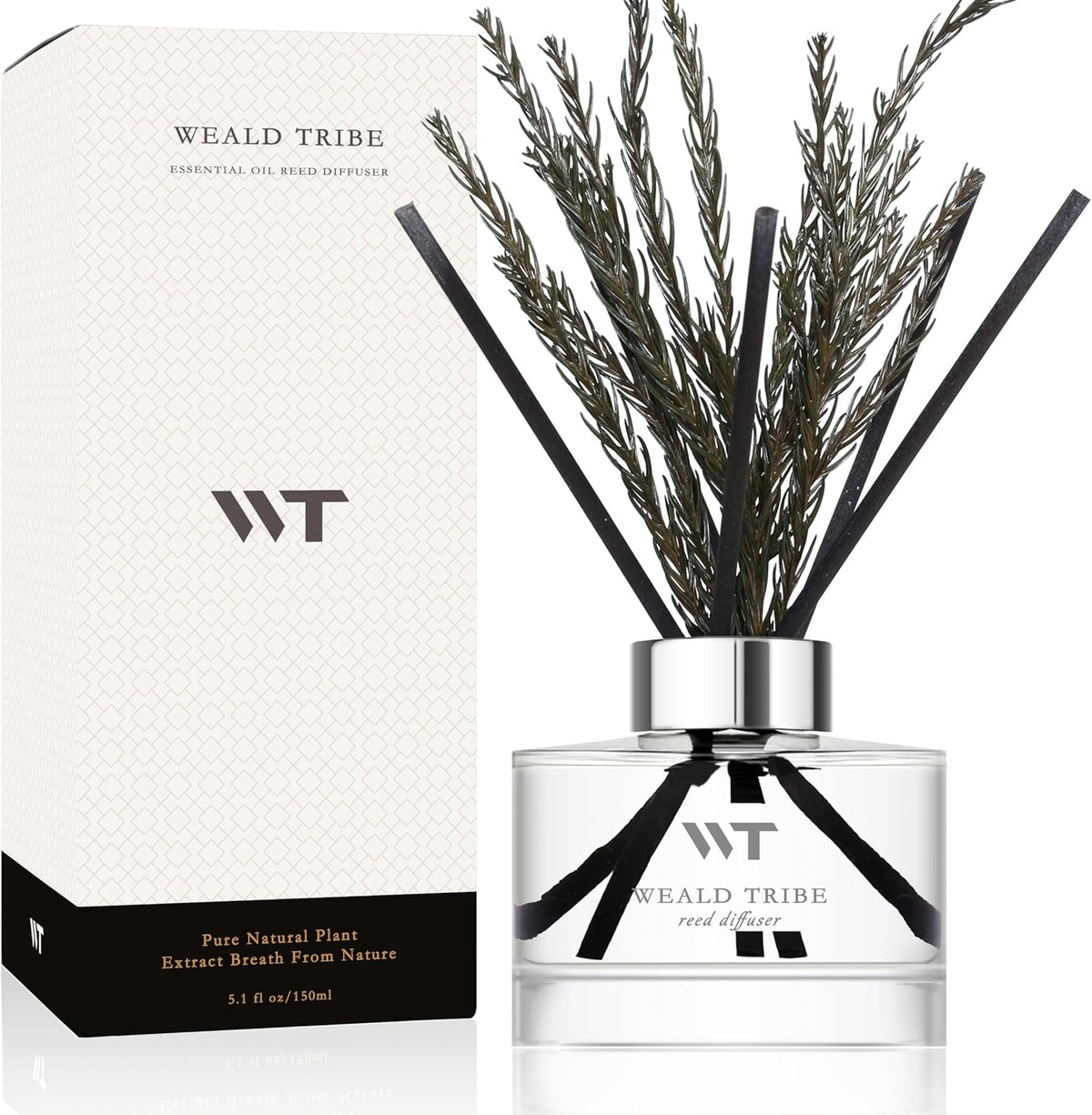 Flower Reed Diffuser Set Wild Eucalyptus Mint Scent for Bathroom Accessories Shelf Decor & Air Fresheners, Sticks Defusers with 5.1 fl oz Essential Oils & Leaves, House Bedroom Office Decor & Gifts
