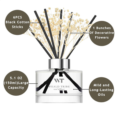 Flower Reed Diffuser Set Wild Eucalyptus Mint Scent for Bathroom Accessories Shelf Decor & Air Fresheners, Sticks Defusers with 5.1 fl oz Essential Oils & Leaves, House Bedroom Office Decor & Gifts