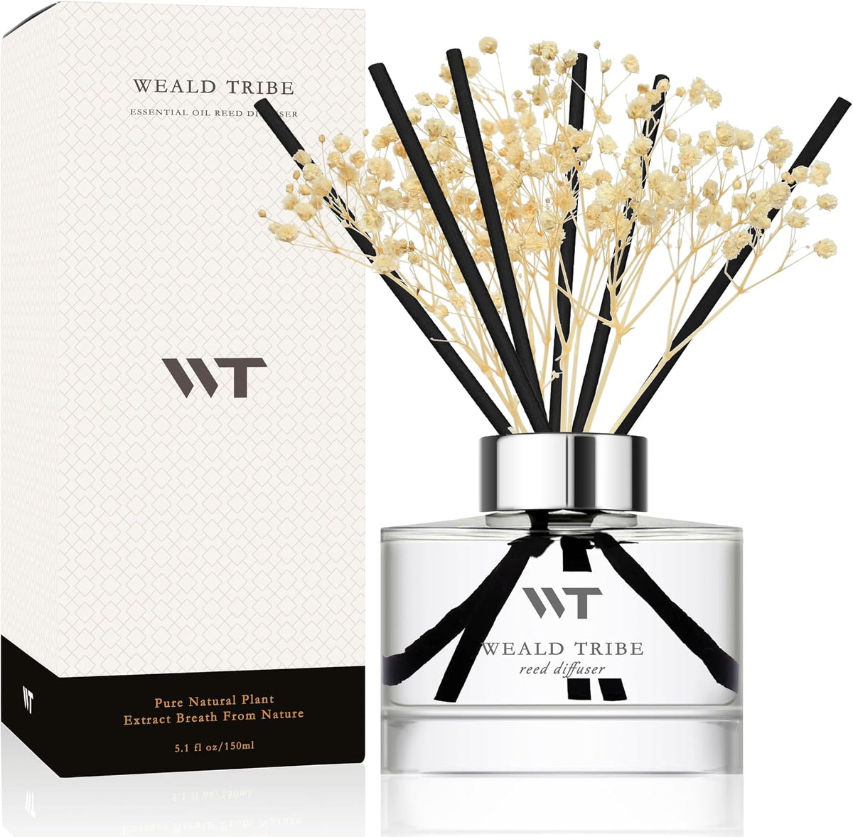 Flower Reed Diffuser Set Wild Eucalyptus Mint Scent for Bathroom Accessories Shelf Decor & Air Fresheners, Sticks Defusers with 5.1 fl oz Essential Oils & Leaves, House Bedroom Office Decor & Gifts
