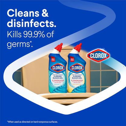 Toilet Bowl Cleaner Clinging Bleach Gel, Kills 99.9% of Bacteria and Viruses, Ocean Mist, 24 Fl Oz, Pack of 2