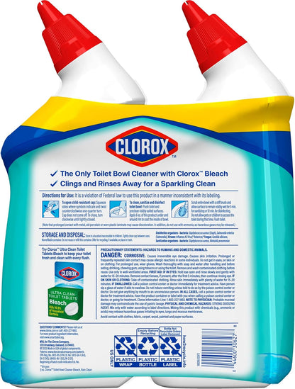 Toilet Bowl Cleaner Clinging Bleach Gel, Kills 99.9% of Bacteria and Viruses, Ocean Mist, 24 Fl Oz, Pack of 2