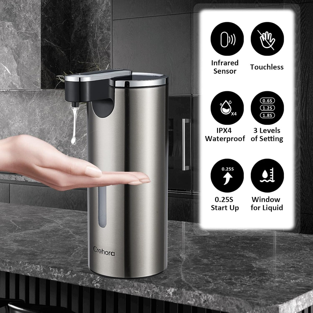 Automatic Liquid Soap Dispenser Touchless, Stainless Steel,12oz/340ml