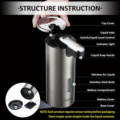 Automatic Liquid Soap Dispenser Touchless, Stainless Steel,12oz/340ml