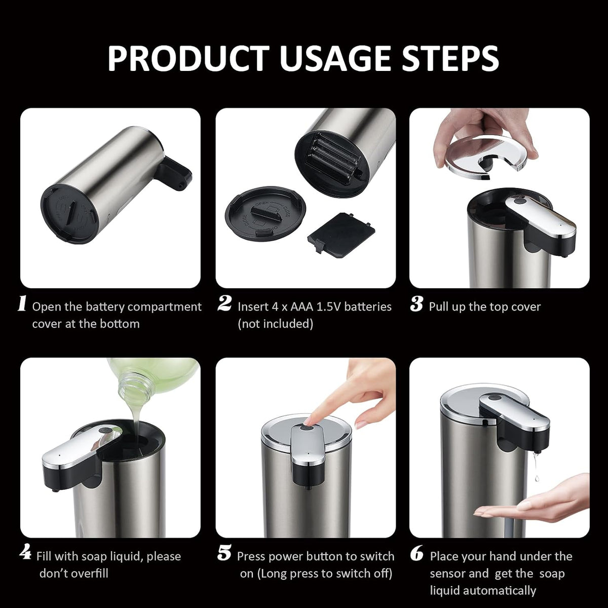 Automatic Liquid Soap Dispenser Touchless, Stainless Steel,12oz/340ml