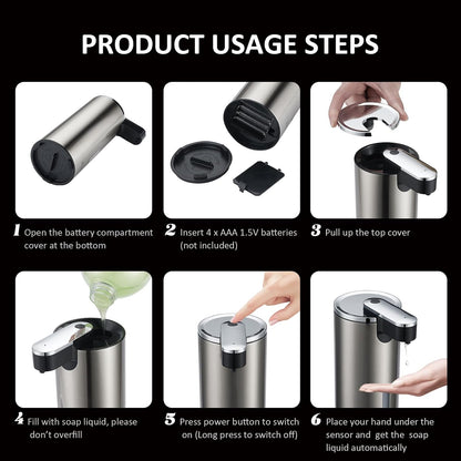 Automatic Liquid Soap Dispenser Touchless, Stainless Steel,12oz/340ml