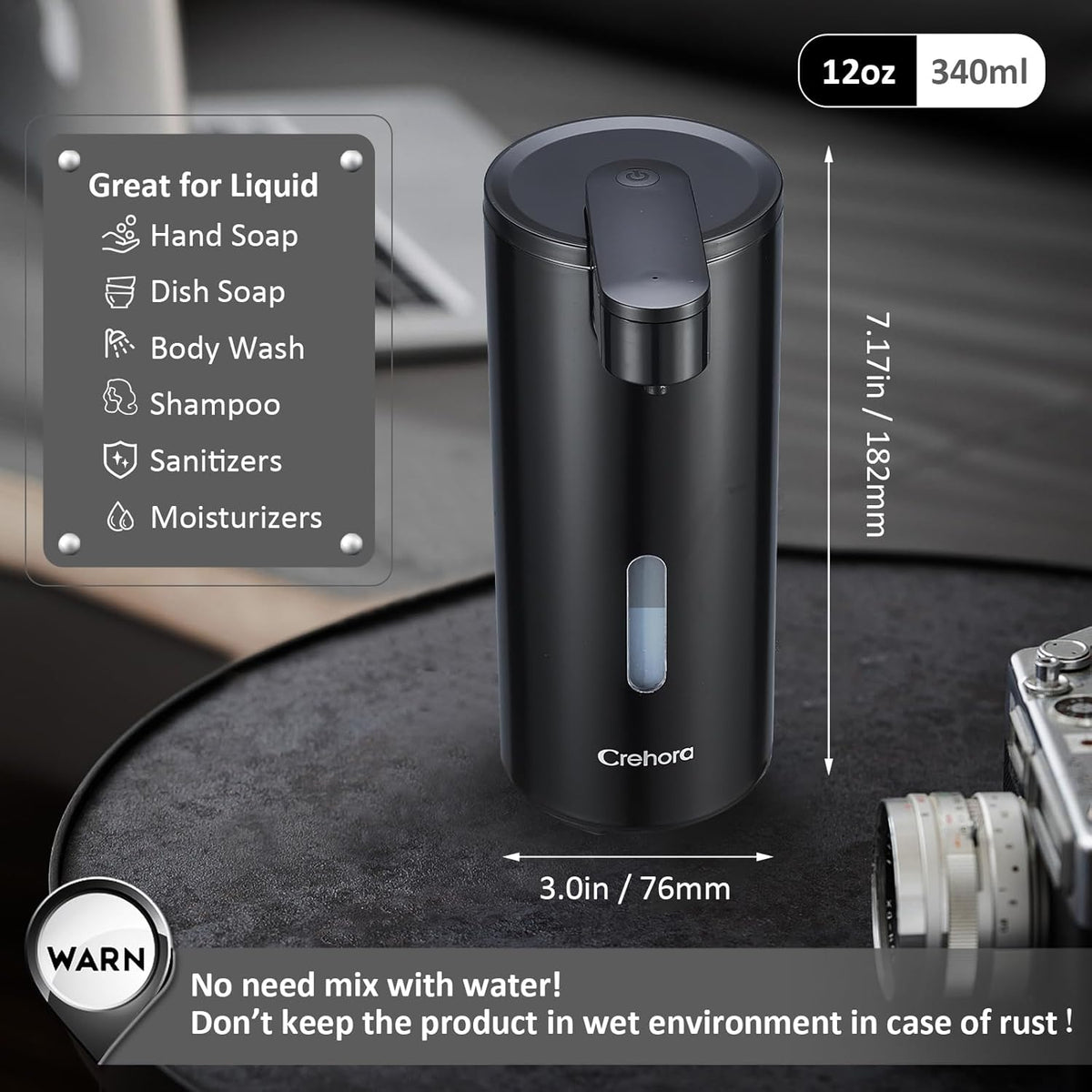 Automatic Liquid Soap Dispenser Touchless, Stainless Steel,12oz/340ml