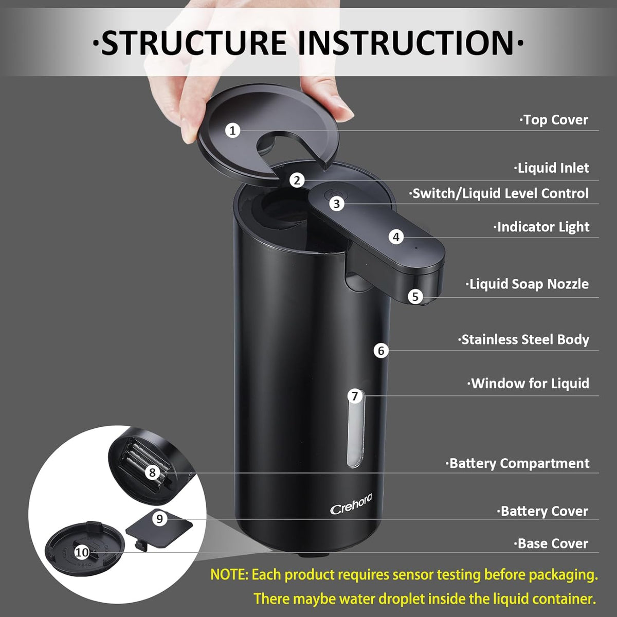 Automatic Liquid Soap Dispenser Touchless, Stainless Steel,12oz/340ml