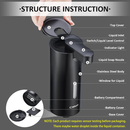 Automatic Liquid Soap Dispenser Touchless, Stainless Steel,12oz/340ml