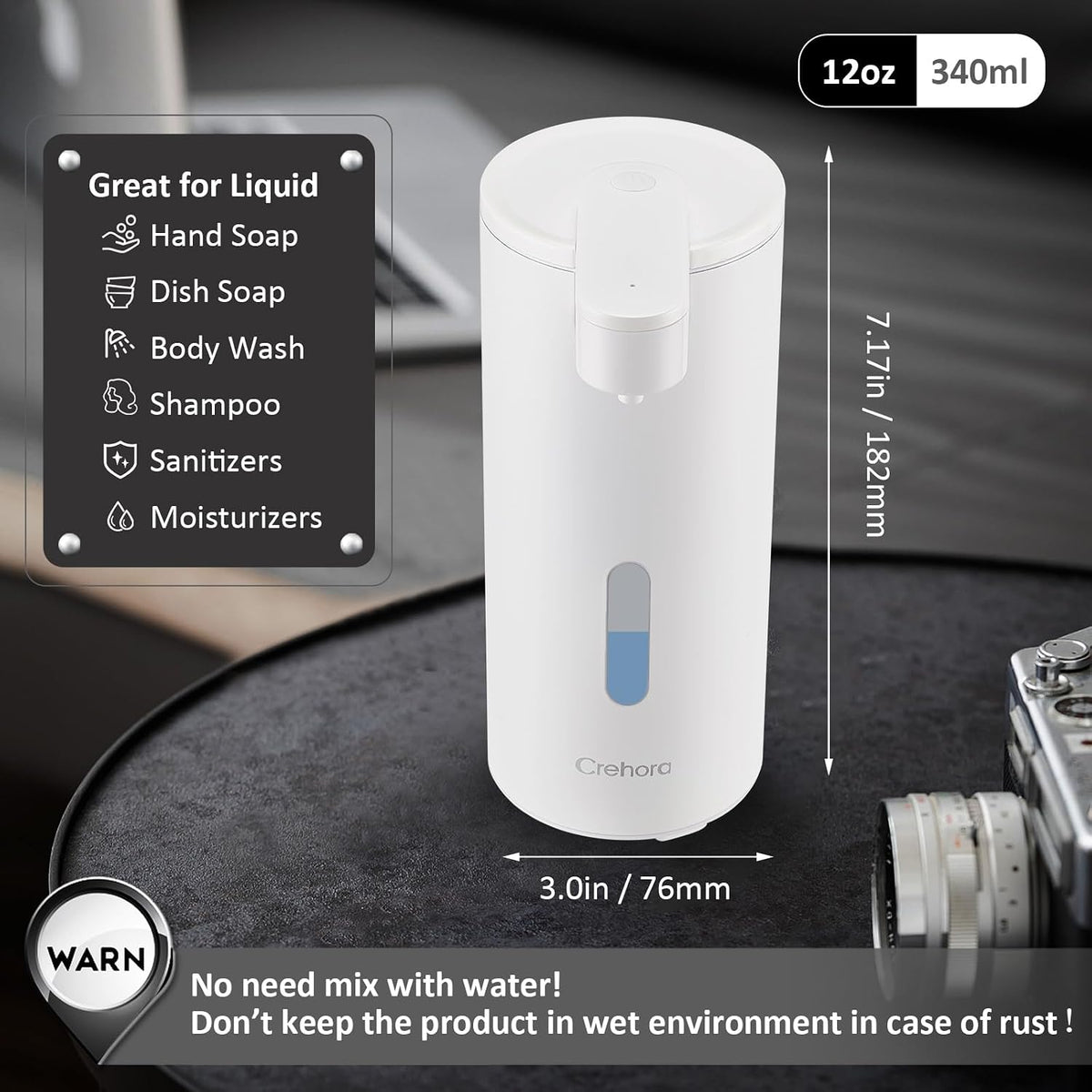 Automatic Liquid Soap Dispenser Touchless, Stainless Steel,12oz/340ml