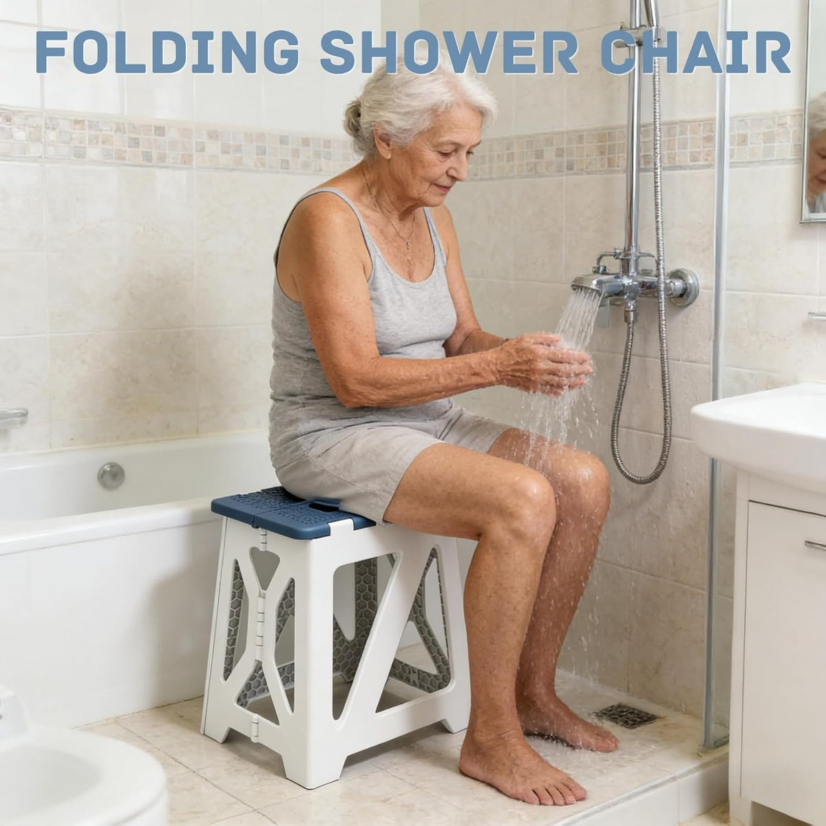 Folding Shower Chair for Inside Shower | Safety Anti-Slip & Waterproof Foldable Shower Seat 330lbs | Small Portable Travel Shower Stool Bath Seat Bench for Elderly, Disabled & Injured