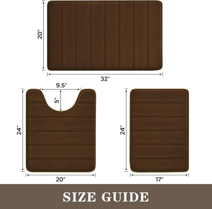 Black Memory Foam Bathroom Rug Set 3 Piece, Non Slip Extra Soft Absorbent Washable & Dry Toilet Bath Mat Sets