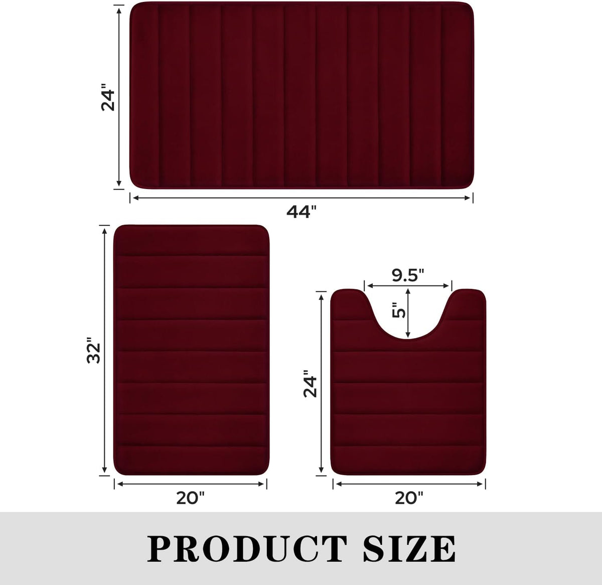 Black Memory Foam Bathroom Rug Set 3 Piece, Non Slip Extra Soft Absorbent Washable & Dry Toilet Bath Mat Sets