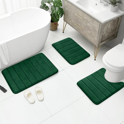 Black Memory Foam Bathroom Rug Set 3 Piece, Non Slip Extra Soft Absorbent Washable & Dry Toilet Bath Mat Sets